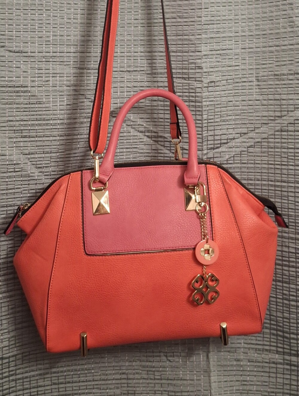 Gianni Bini Hot Pink Structured Satchel with Gold Charm